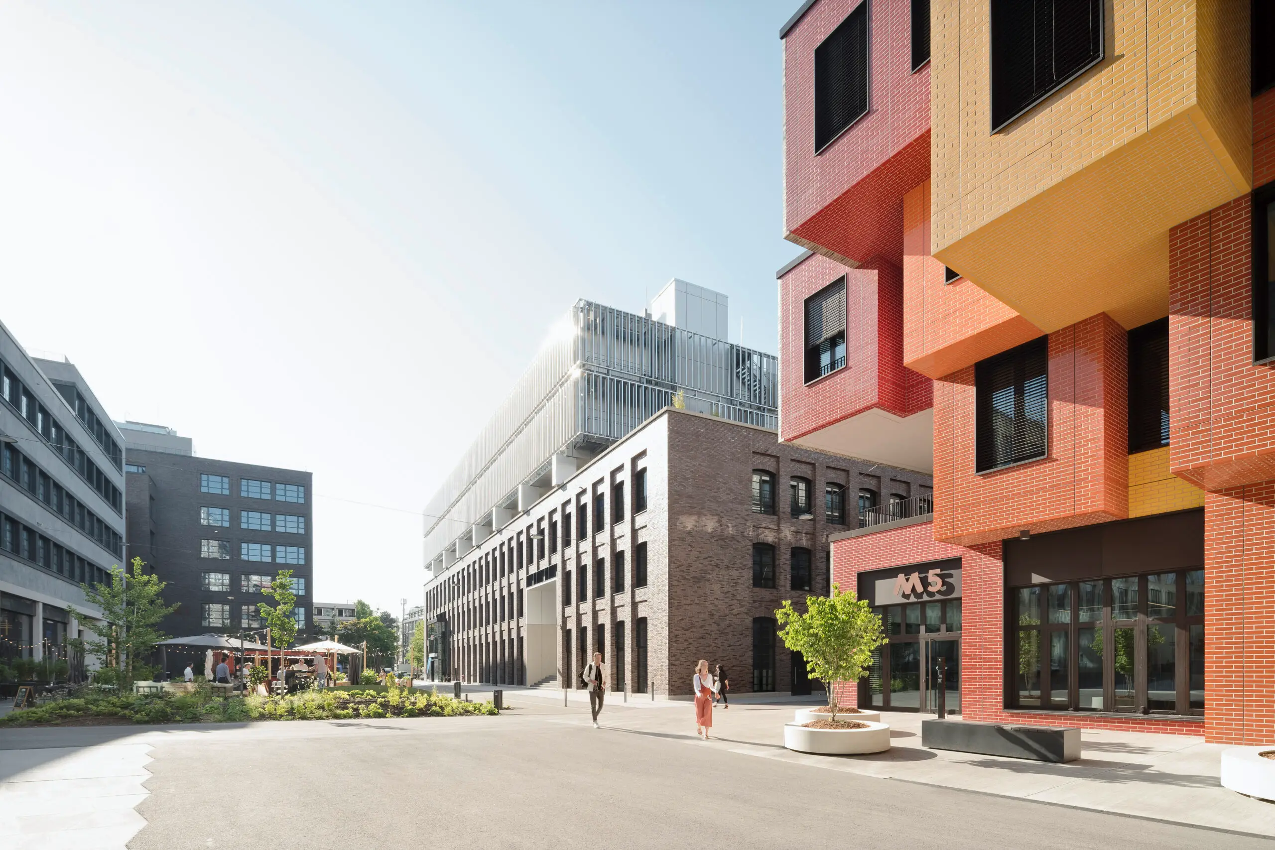 Brick facade of the Die Macherei office quarter in Munich