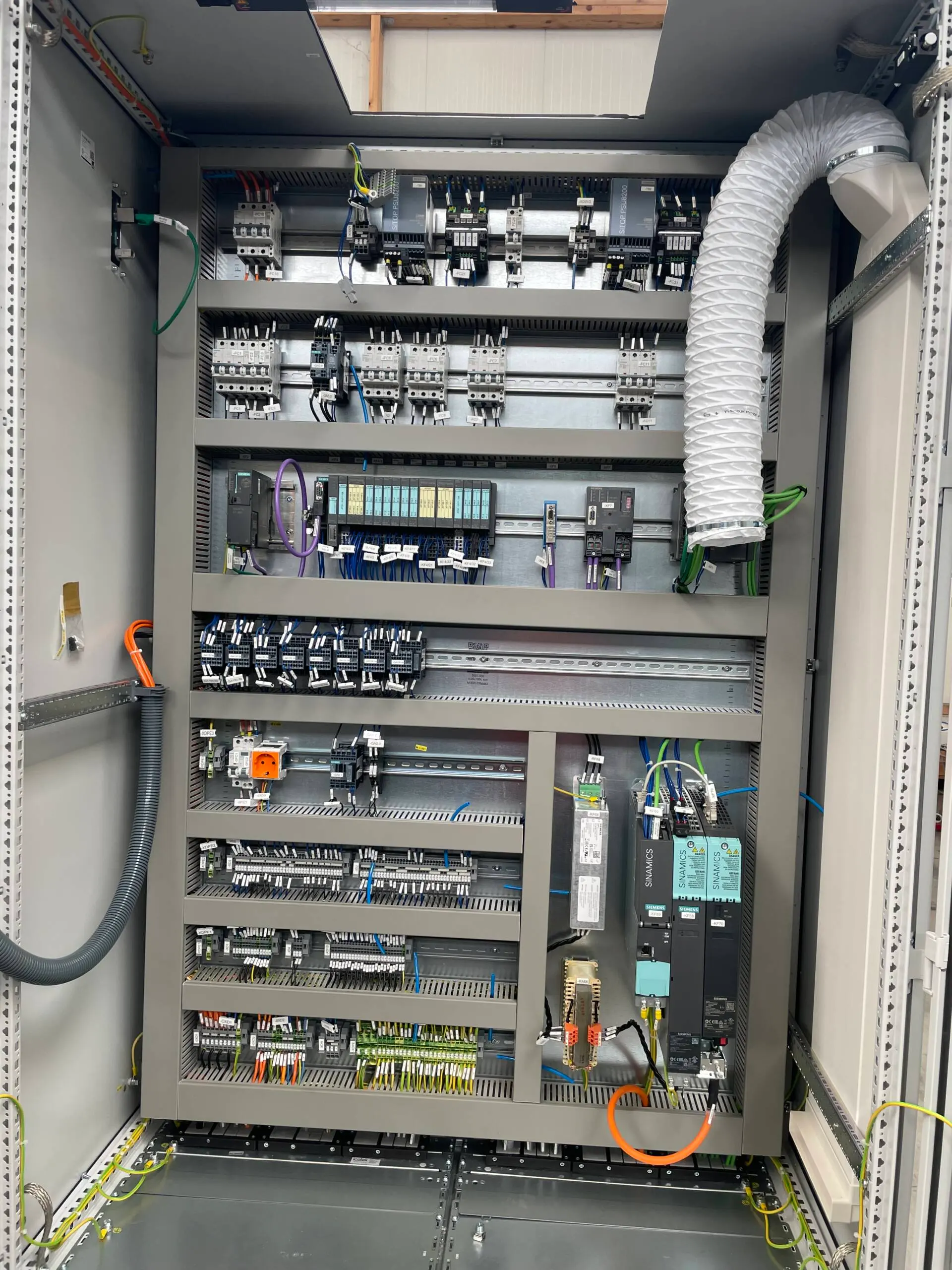 Fully wired Siemens switchgear cabinet with PLC control, built by Froler